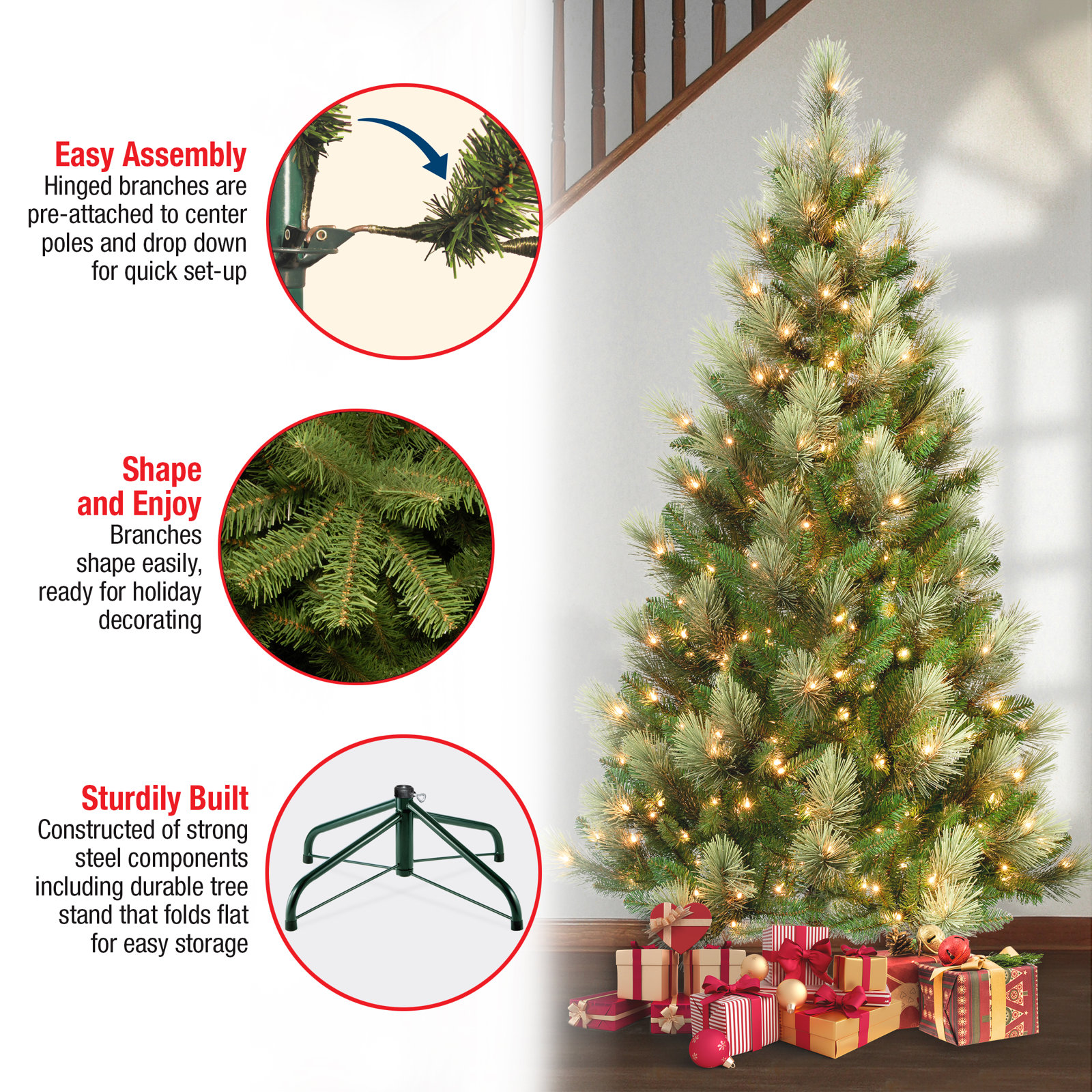 Pre-Lit Slim Pine Christmas Tree, 6'