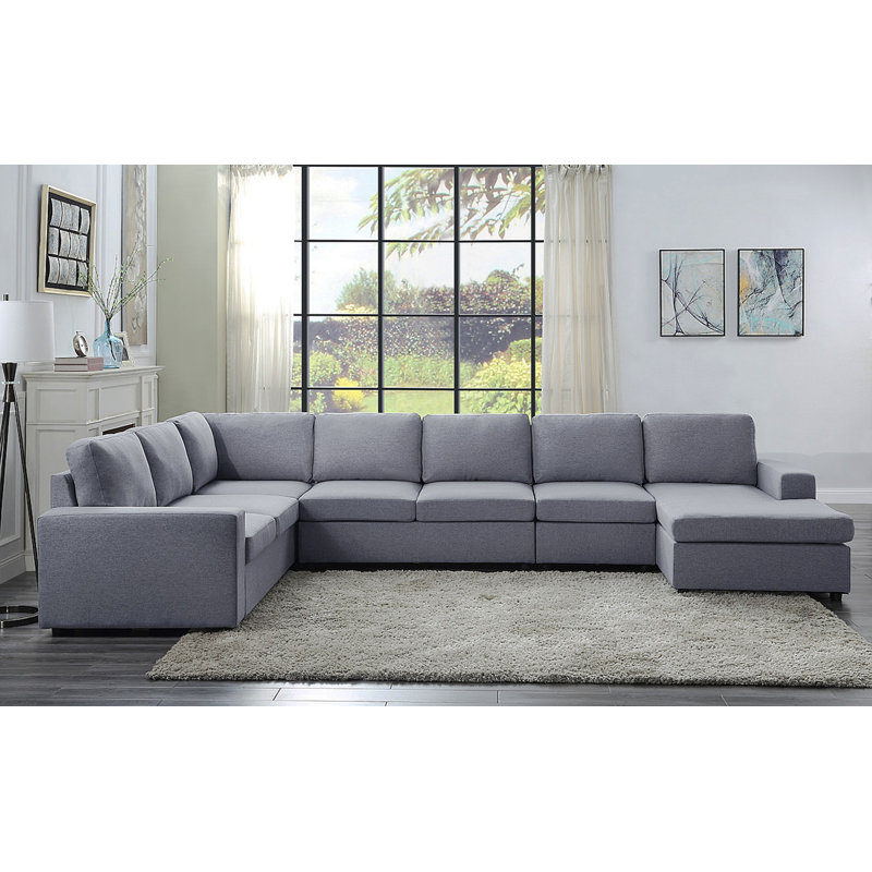 Canapé modulaire réversible en lin gris clair à 7 places 147 po Tifton, Lin gris pâle