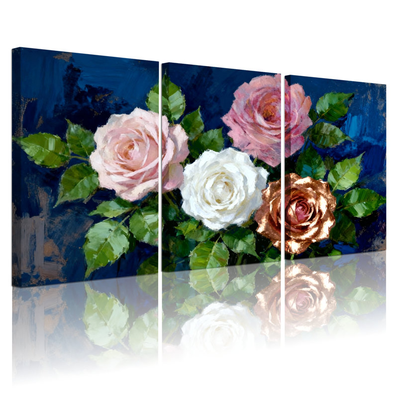 «Rose Rose Flower Art», ensemble de 3 impressions sur toile, H 30 po x l 60 po