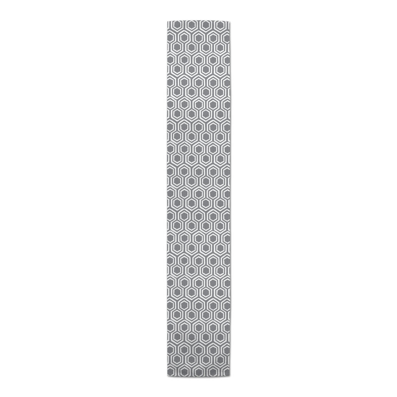Chemin de table Hexagons, 90 po x 16 po, gris