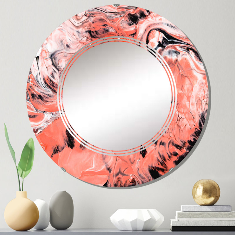 Rose et noir univers de marbre - miroir mural moderne rond, 24 po x 24 po