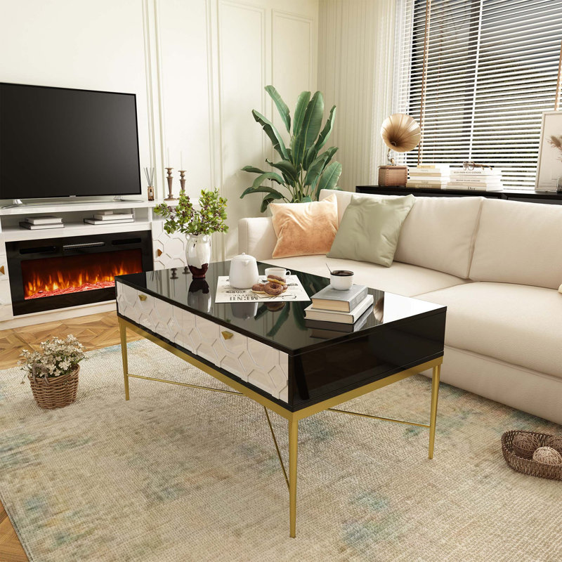 Moderne et table basse avec 2 tiroirs, table de rangement de salon