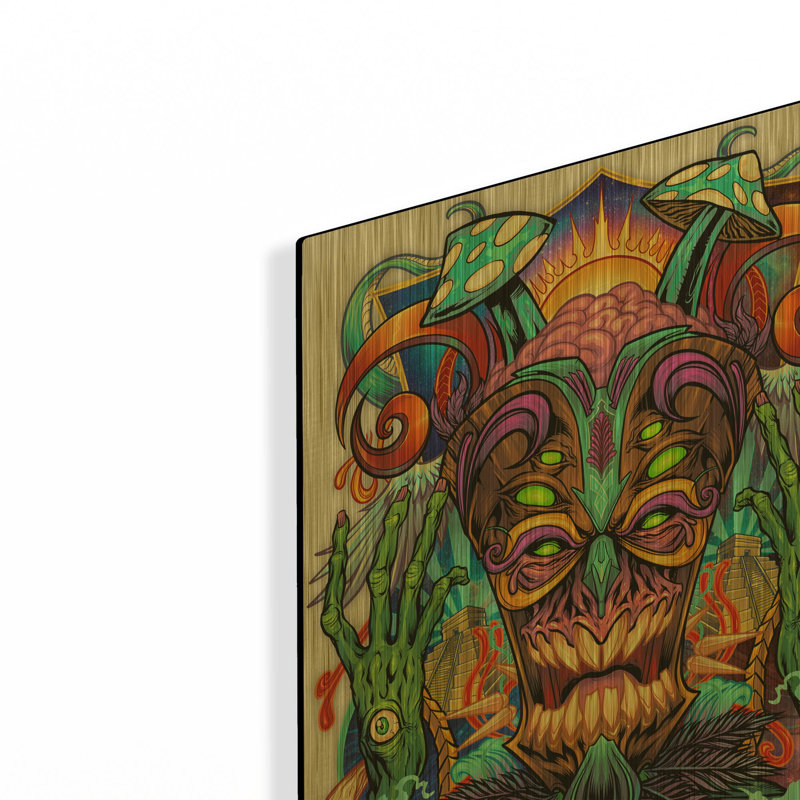 « Créature Tiki psychédélique » de Flyland Designs, décoration murale en métal doré, 30,5 x 40,5 cm, 12"x16"