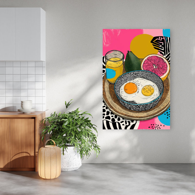 Vibrant petit-déjeuner matinal abstrait coloré, fruit tropical, art mural, 60" H x 40" W