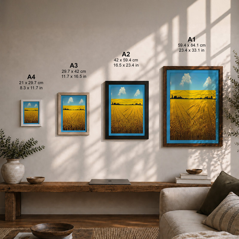 Harvested Fields at Horizon Rustic 1 Piece Single Picture Frame Wall Art, A2 - 59.4 x 42.0 cm, Oak