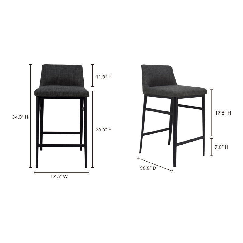 Baron Upholstered Stool with Metal Frame, Counter Stool (25.5” Seat Height), Charcoal
