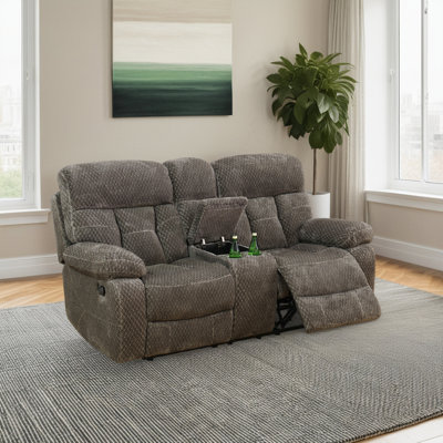Manual Reclining Loveseat With Middle Console - Microfiber Upholstery, Dual Cup Holders, Split-Back Design