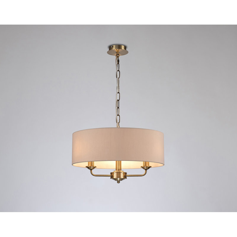 1 - Light Drum Pendant, Antique Brass, 150cm H x 45cm W x 45cm D, Nude Beige/Moonlight