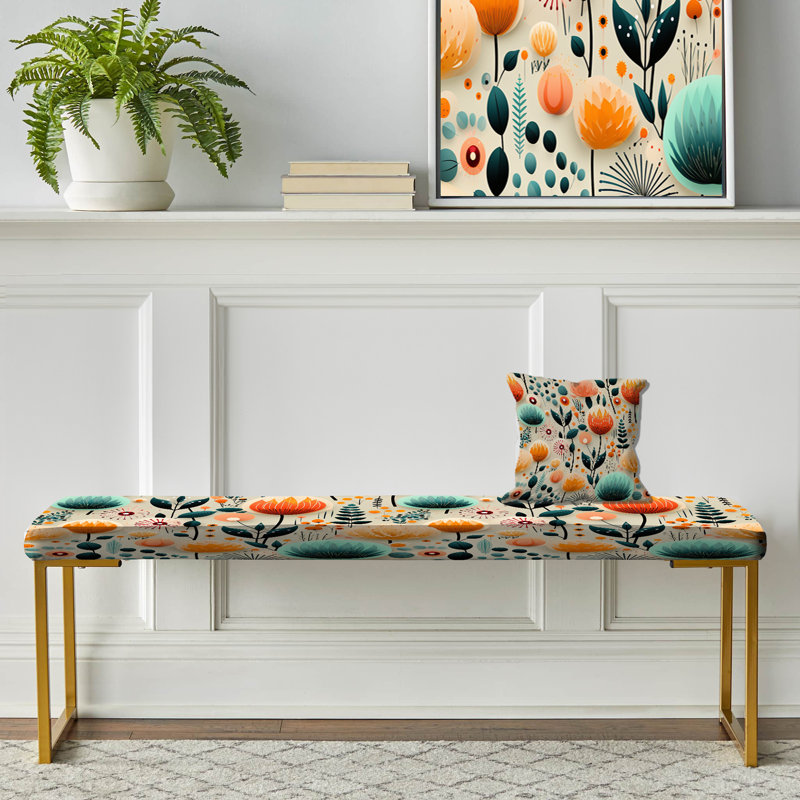Motif floral contemporain multicolore - Banc rembourré floral doré