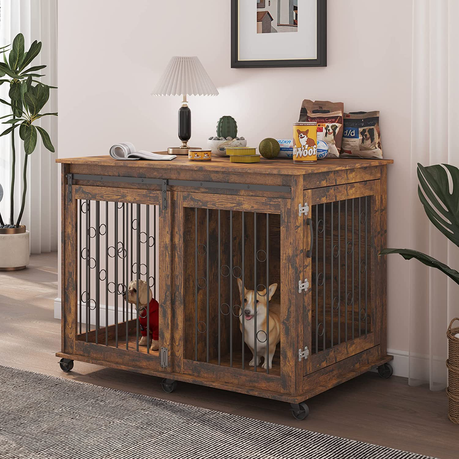 Tucker Murphy Pet™ Large Dog Crate Furniture With Sliding Door, Wooden ...