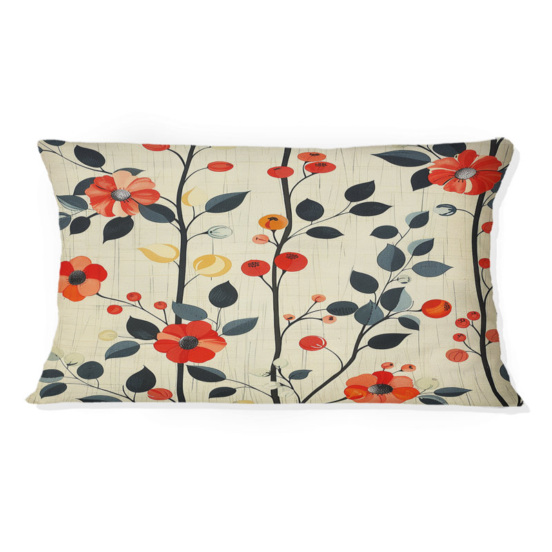 Coussin lombaire harmonie florale orange et vert