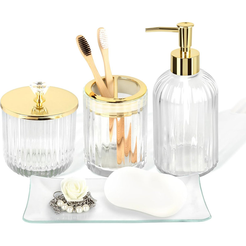 Transparent glass bathroom accessory set