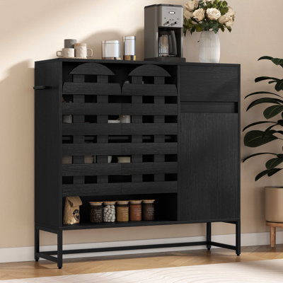 Buffet Cabinet with Storage: 44.49"Black Woven Door Accent Cabinets,with Arched Doors,with Multi layer Adjustable,with Metal Leg,woven door and drawer