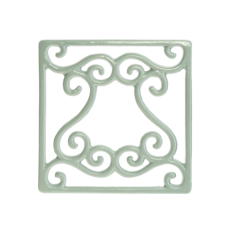 Cream Cast Iron Trivet, Blue