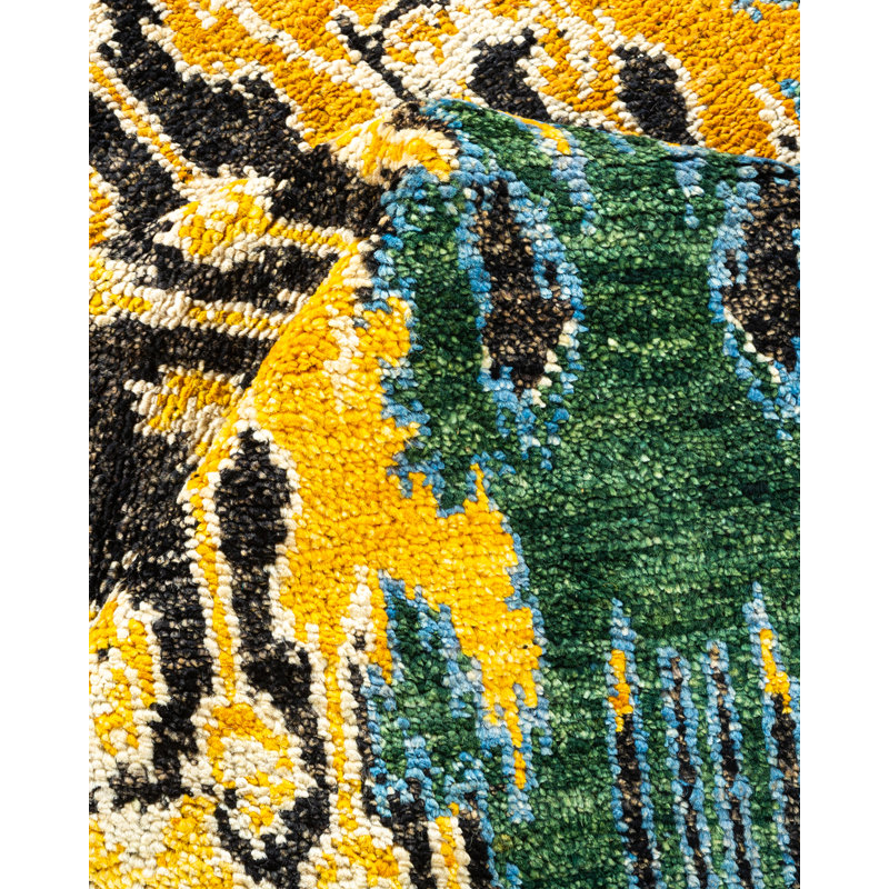 Tapis unique noir / jaune / bleu noué à la main 7 pi 10 po x 9 pi 10 po Tyshara