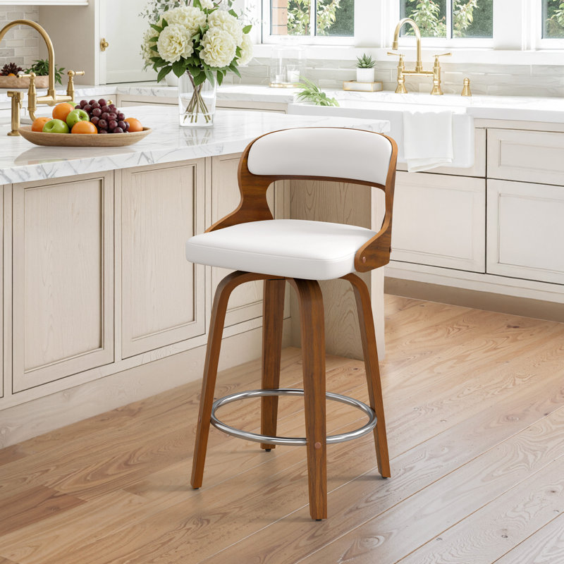 Adelene Swivel Upholstered Counter Stool, Walnut, White