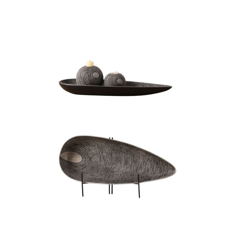 Ensemble de porte-bougie et plateau Sunburst, Noir / Gris, H 2 po x l 7 po x P 15 po