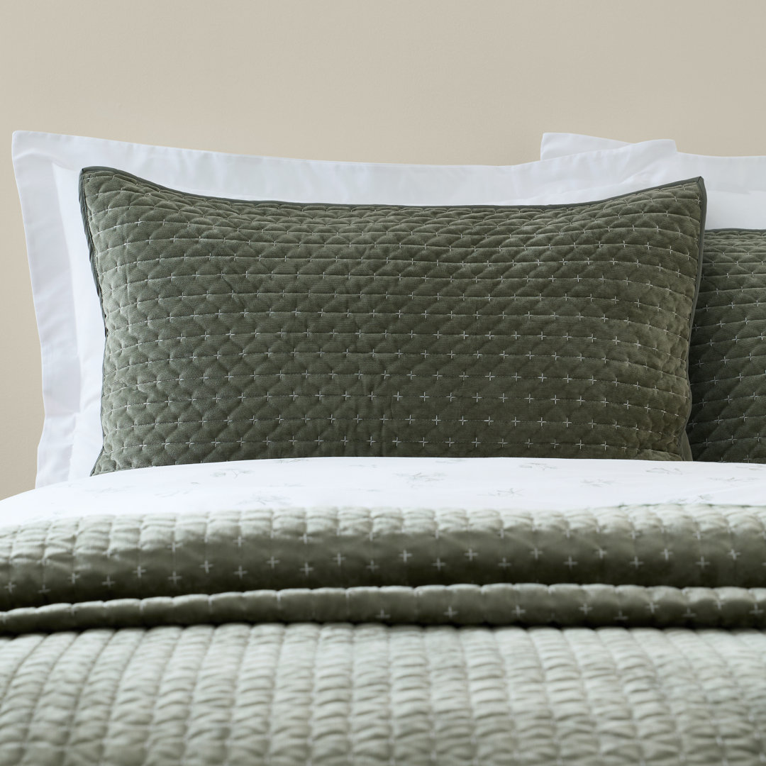 Bianca Attica Velvet Embroidered Pillow sham Pair Green - Image 6