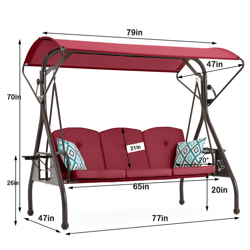Balancelle à 3 places avec balancelle et chaise de patio, Rouge