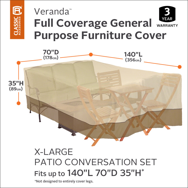 Perry Outdoor Patio Dining Set Cover, 140"L x 70"D x 35"H