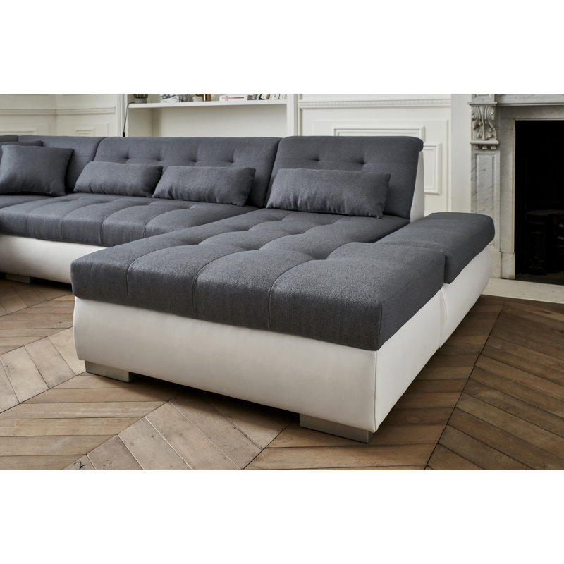 Vermont 7 Seater Corner Sectional, White/Grey, Left Hand Facing
