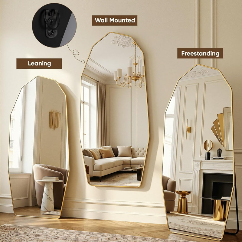 Full Length Mirror 76"×34", Floor Mirror Free Standing Wall Mounted Leaning with Aluminum Frame, Irregular Diamond Design for Bedroom Entryway