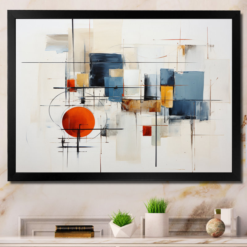 «Jandieter Beige Minimalist Patchwork V», reproduction sur toile, H 30 po x l 40 po x P 1,5 po, Cadre simple noir