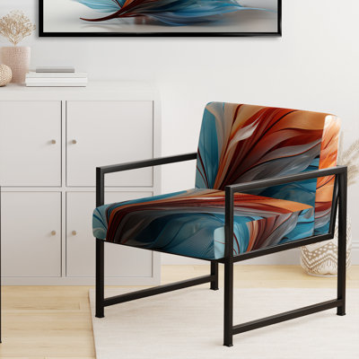 Chaise d'appoint Fractal Boho Feather Amber Orange And Turquoise I