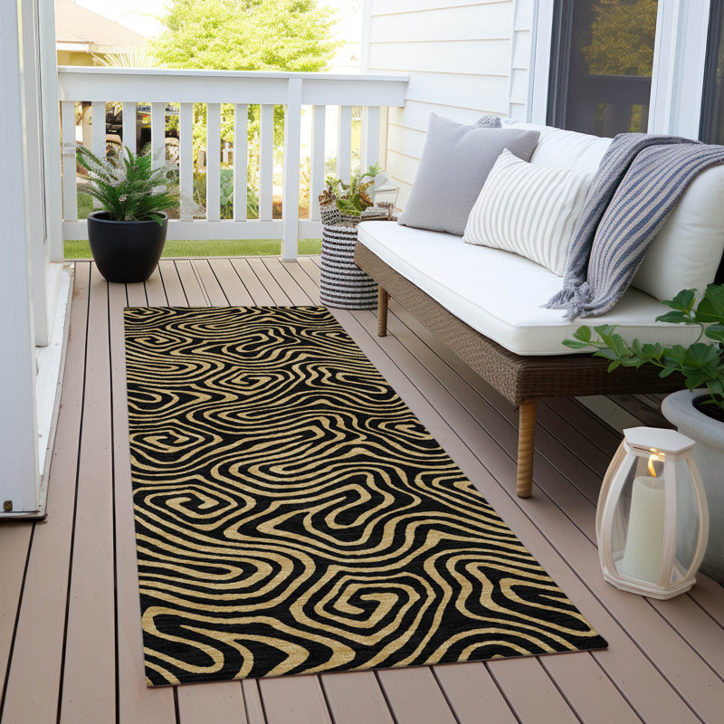 Addison Black Synthetic Machine Washable Indoor/Outdoor Rug 2'3" x 7'6"