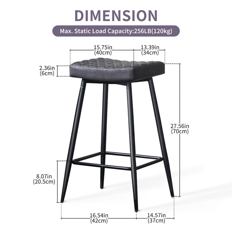 Upholstered  70cm Height Counter Stool, Grey Faux Leather