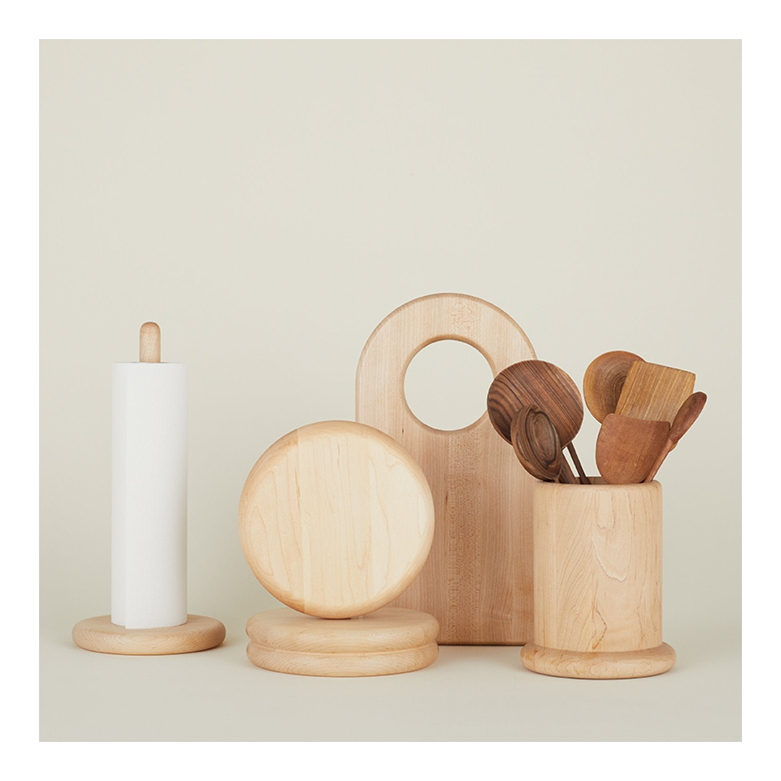 Simple Solid Wood Round Utensil Crock