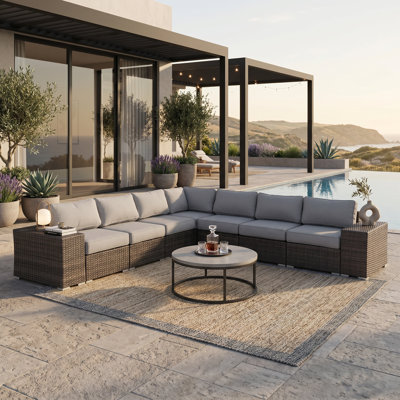 Burkett 130" W x 130" D x 26" H HDPE Wicker 6-Person Symmetrical Outdoor Sectional