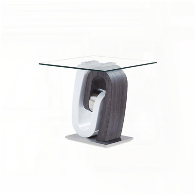Table de bout Rocky - Base bicolore avec plateau en verre trempé transparent