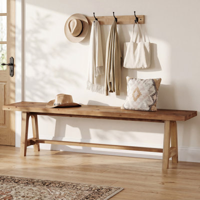 Solid Wood Entryway Bench, 63" Long Farmhouse Shoe Bench For For Indoor, Hallway, Dining Room, Living Room