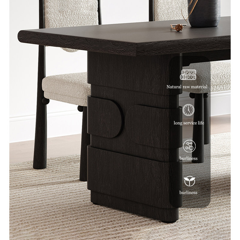 Table de salle à manger rectangulaire noire en bois massif de style rétro français, H 29,53 po x L 62,99 po x l 31,5 po