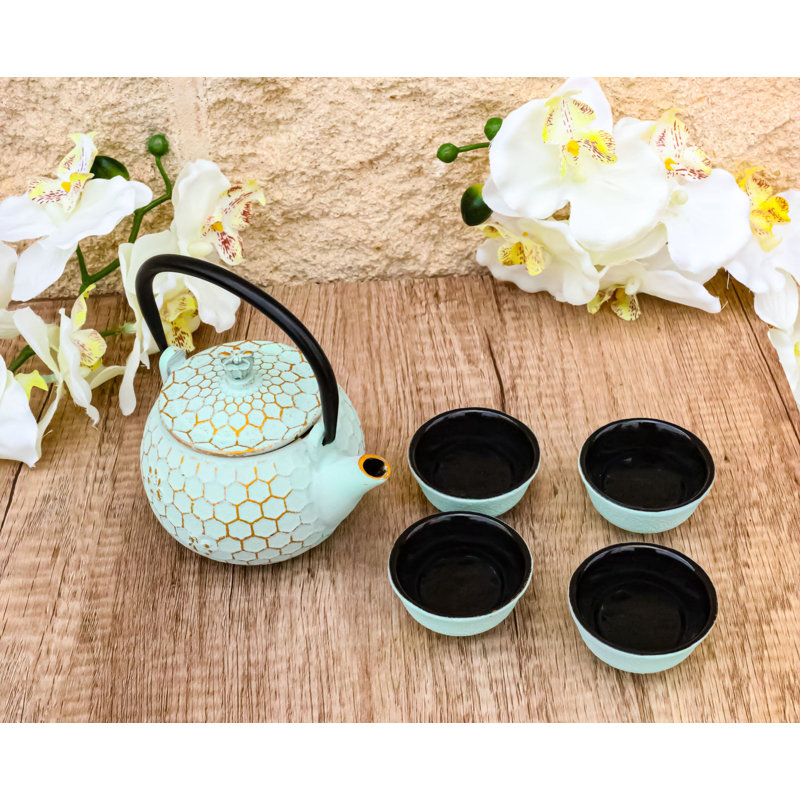 Petite théière en fonte Menthe verte 10 oz avec 4 petites tasses à thé