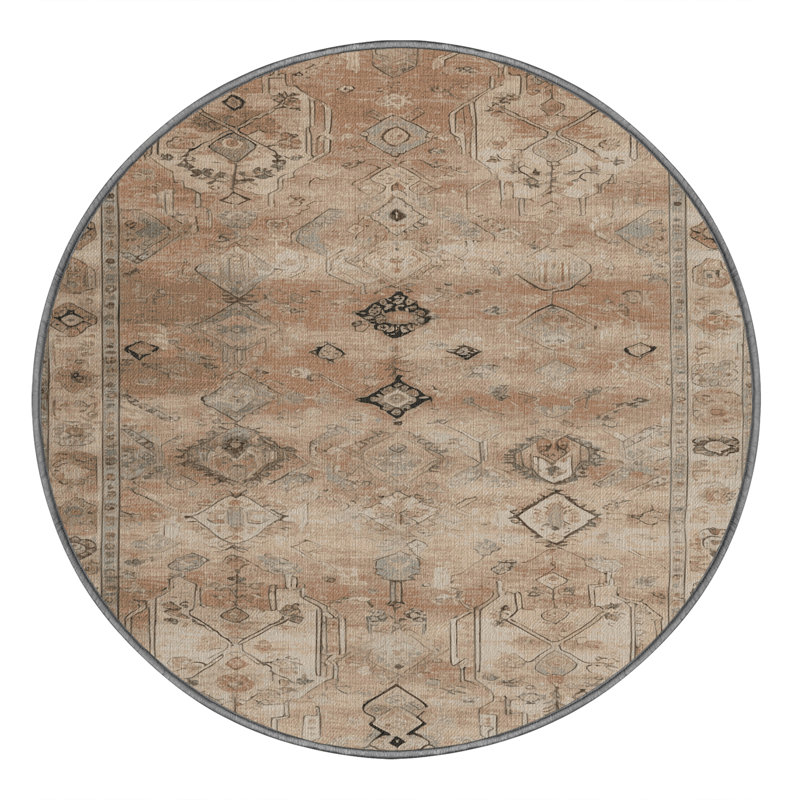 Tapis gris Afyon lavable à la machine, Rond 3 pi