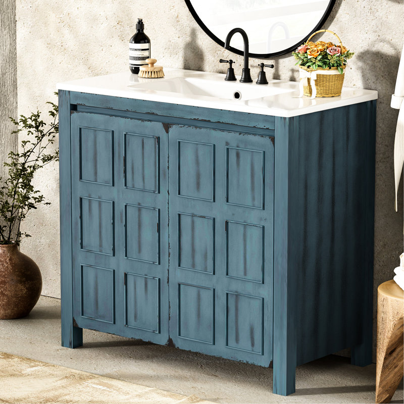 Organisateur de meuble-lavabo de salle de bain 36 po Retro Blue
