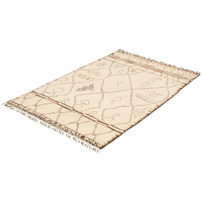 Tapis unique en laine noué à la main style ivoire marocain années 2010 de 5 pi x 8 pi 1 po Fjodor
