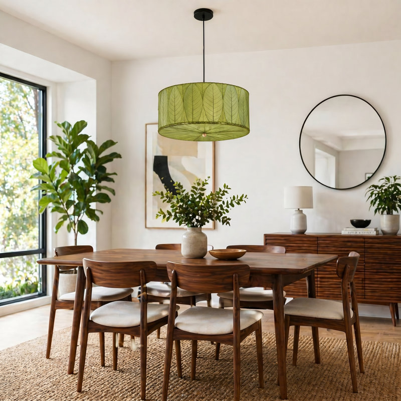 Quintan 3 - Light Drum Chandelier, Green, 10"H  x 24" W