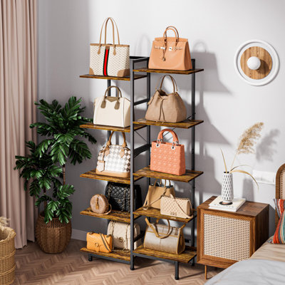 5 Tier Purse Rack Stand, Large Purse Display Shelf, Purse Storage Organizer, Bag Handbag Organizer,(Brown)