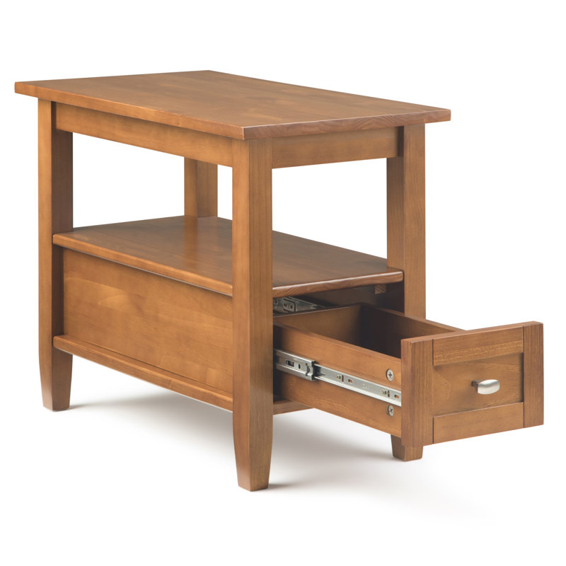 Warm Shaker Solid Wood End Table with Storage Drawer, 20" H x 14" W x 24" D, Light Golden Brown