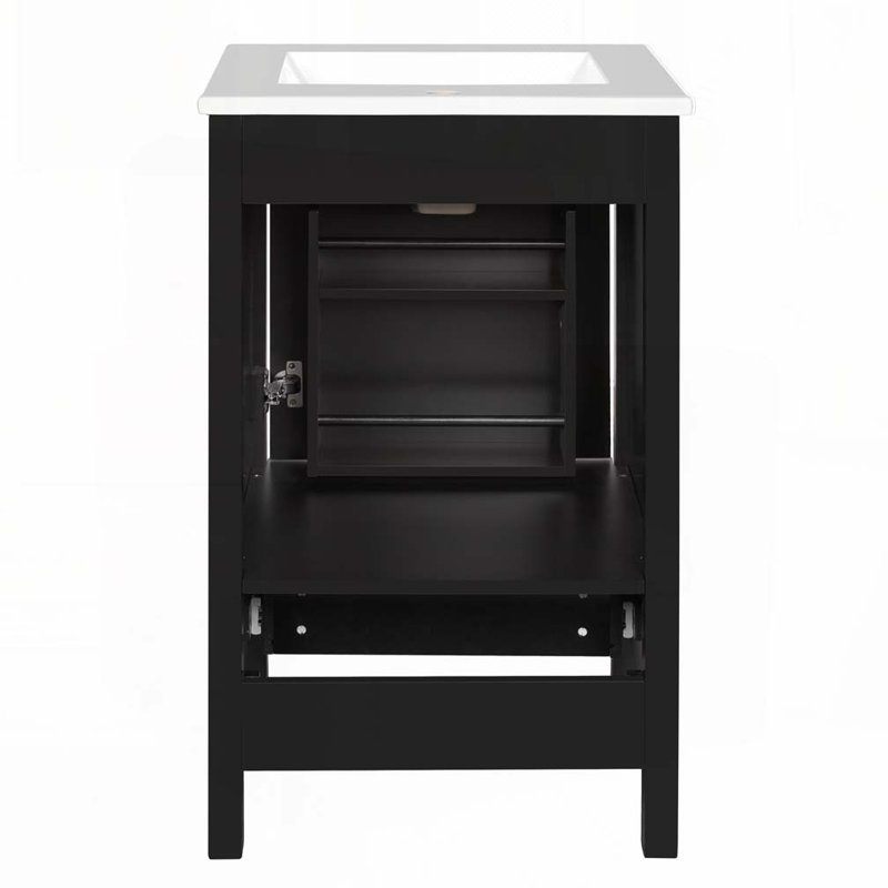 Meuble-lavabo de salle de bain avec lavabo en céramique, Noir