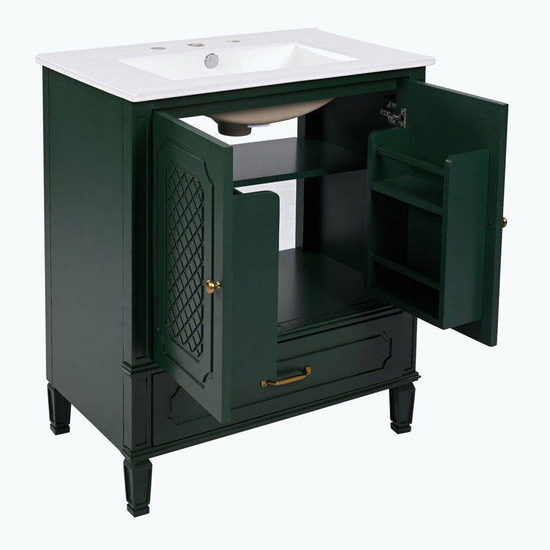 Meuble-lavabo avec lavabo et armoire avec tiroirs, Vert