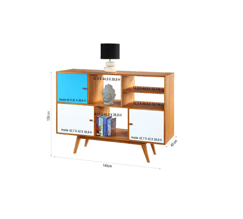 Phelan 145cm Sideboard, White/Blue/Brown