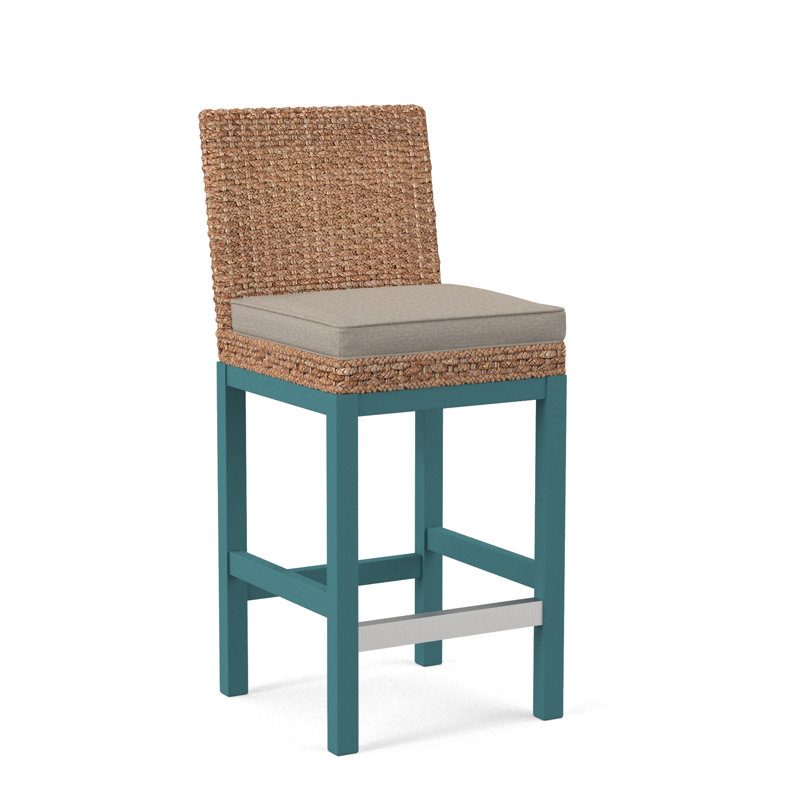 Upholstered Stool, Navy Finish, Beige Performance Fabric; 0851-73