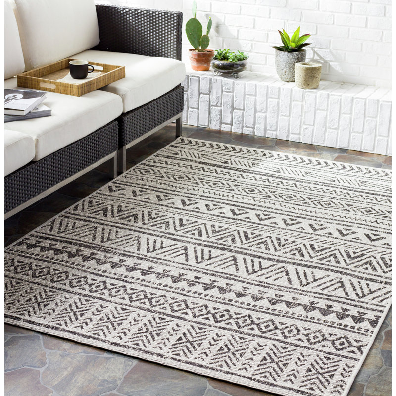 Indoor & Outdoor Modern Boho Yellow Rug, Rectangle 129 x 180cm
