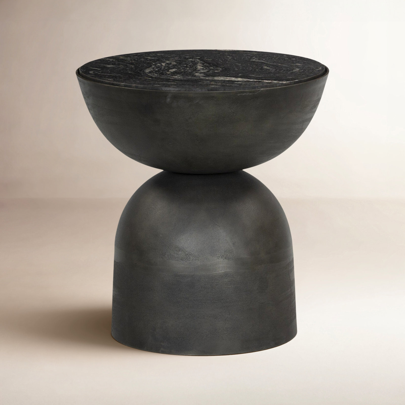 Seraphine Pedestal End Table, Black Marble, Hammered Gray