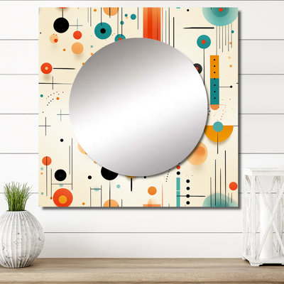 Mélodie de sphères géométriques rétro bleues - miroir mural carré rétro pour chambre à coucher