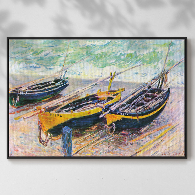 Trois bateaux de pêche à Eretrat, Noir, H 17 po x l 25 po x P 2 po